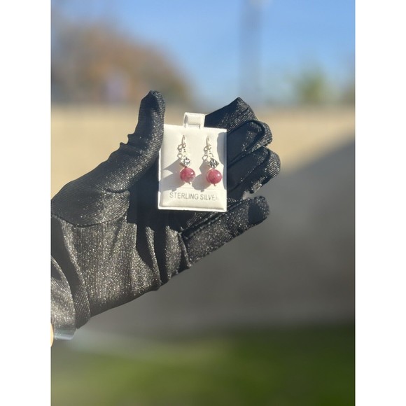 Sterling Silver Pink Tourmaline Bead Earrings 8mm - Picture 2 of 8